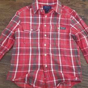 Polo Boy Plaid Button Down, S8, Red